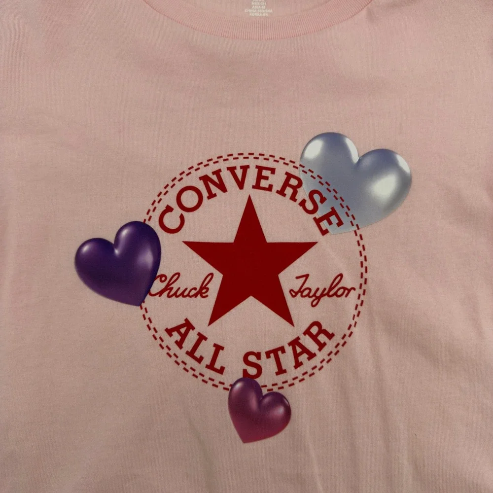Converse All Star Chuck Taylor Hearts Graphic Tee Pink Womens Small